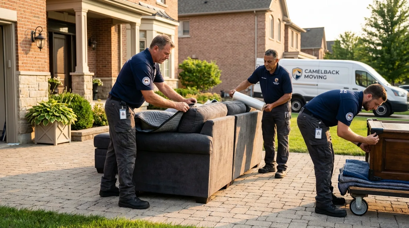 Large estate moving crew wrapping furniture in Spirit Lake, ID