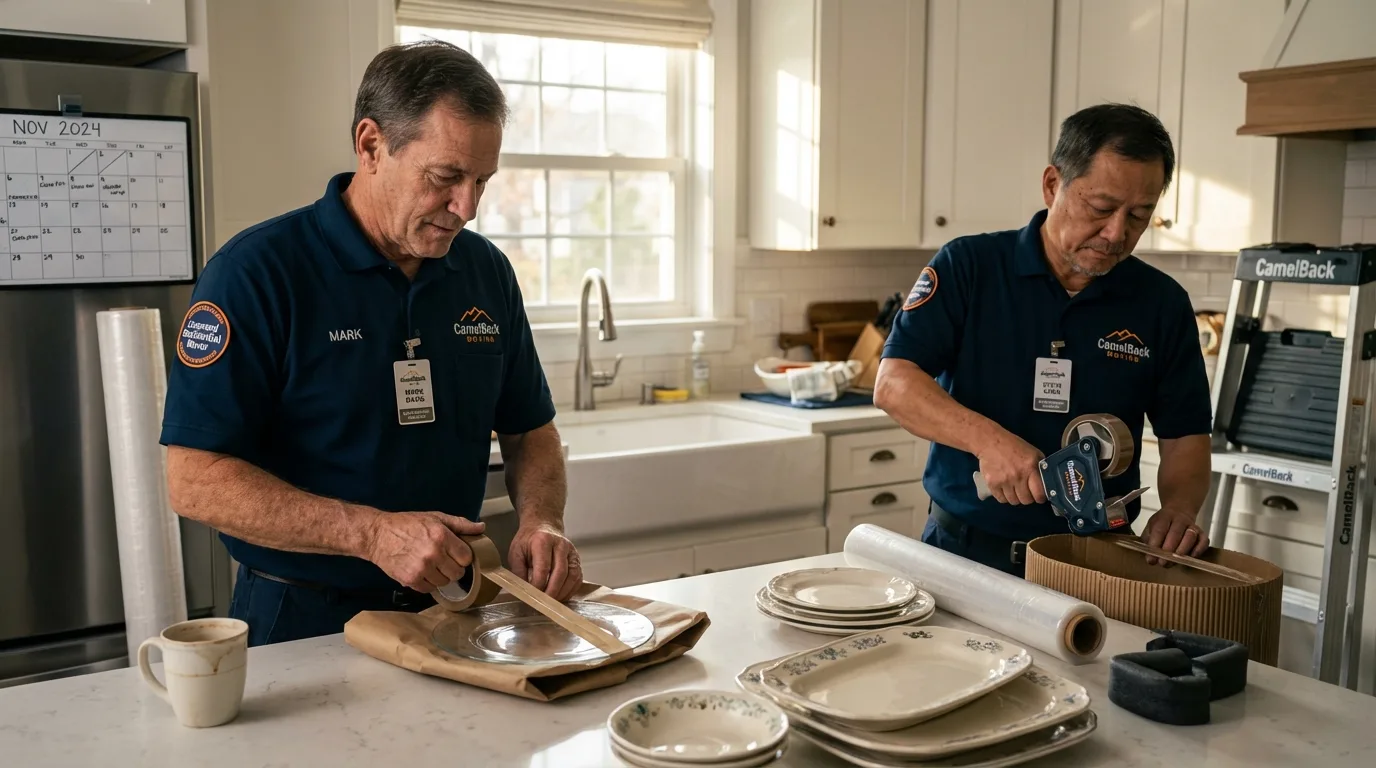 Professional crew packing kitchen dishware in Spirit Lake, ID